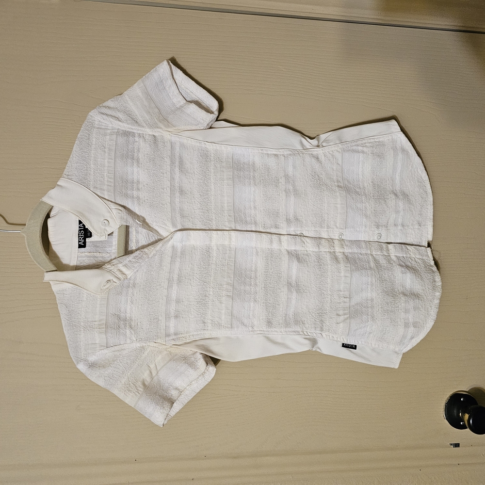 White Short Sleeve Button-Up Riding Shirt